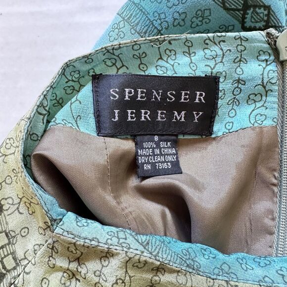 Vintage SPENCER JEREMY 100% Silk Long Skirt Sz 8 Floral Blue Olive Faux Wrap - Picture 3 of 7